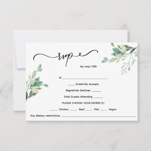 Minimalist floral wedding RSVP card (Front)