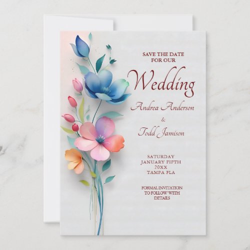 Minimalist floral wedding save the date