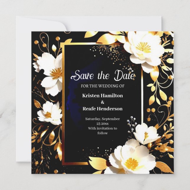 Minimalist Floral Wedding Save the Date Card (Front)