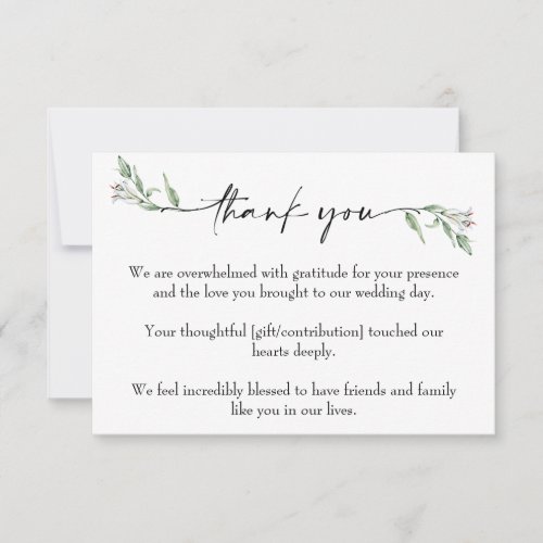 Minimalist floral wedding thank you card