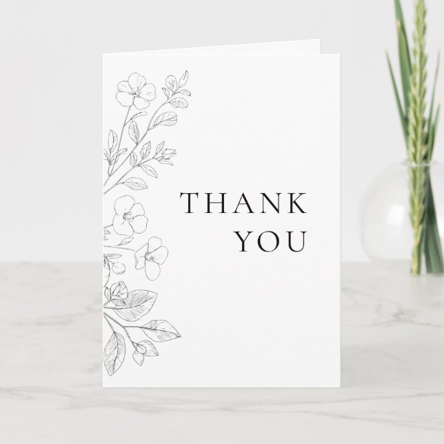 Minimalist Floral Wedding Thank You Card (Front)