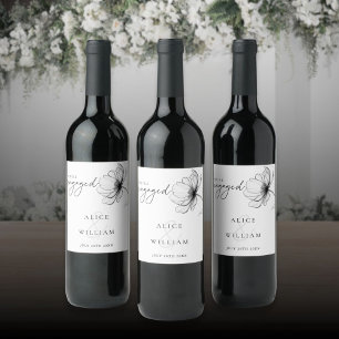 Minimalist Floral We're Engaged Engagement Party Wine Label