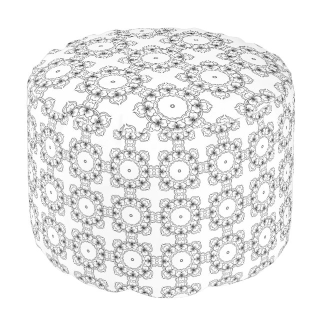 Minimalist Floral White Pouf (Angled Front)