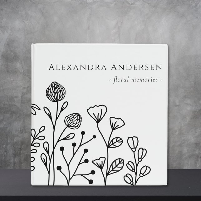 Minimalist Floral Wildflowers Black and White 3 Ring Binder (Minimalist Floral Wildflowers Black and White 3 Ring Binder)