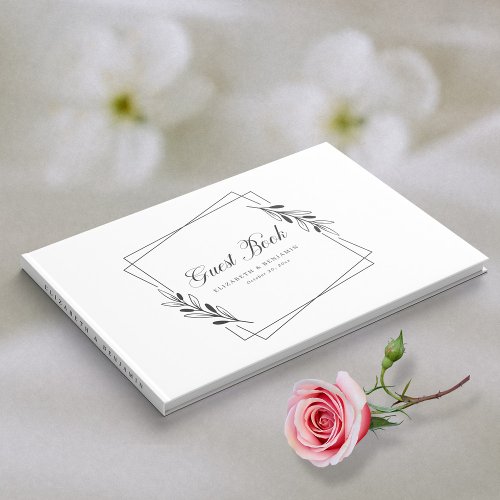 Minimalist Floral Wreath Elegant White Wedding Guest Book