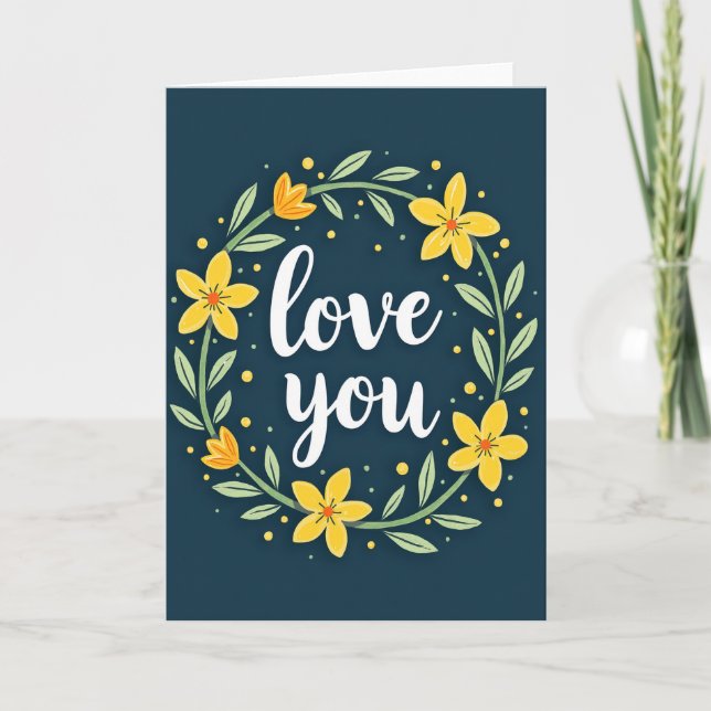 Minimalist Floral Wreath Love You Card (Front)