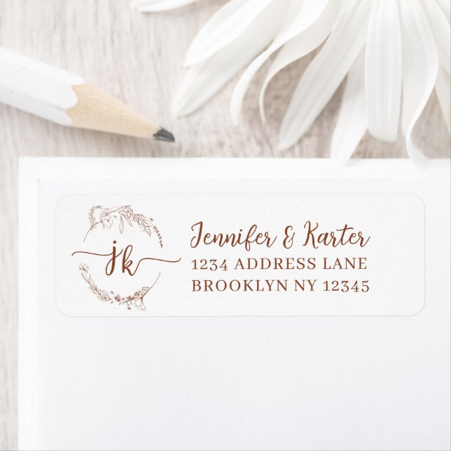 Minimalist Floral Wreath Terracotta Monogram Label (Insitu)