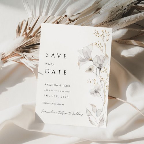 minimalist flower and gold save the date   invitation