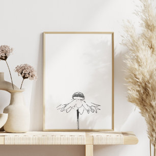 Minimalist Flower Black and White Line Drawing Poster