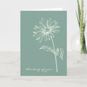 Minimalist Flower Drawing Green Thinking of You Card
