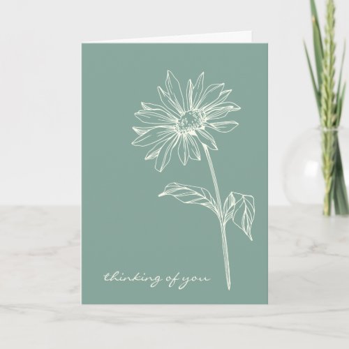 Minimalist Flower Drawing Green Thinking of You Card