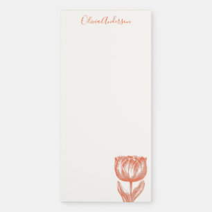 Minimalist Flower Drawing in Orange Personalized Magnetic Notepad