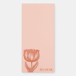Minimalist Flower Drawing Pink Orange Monogram Magnetic Notepad