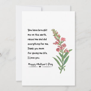 Minimalist Flower Drawing Thank You Mother's Day Holiday Card