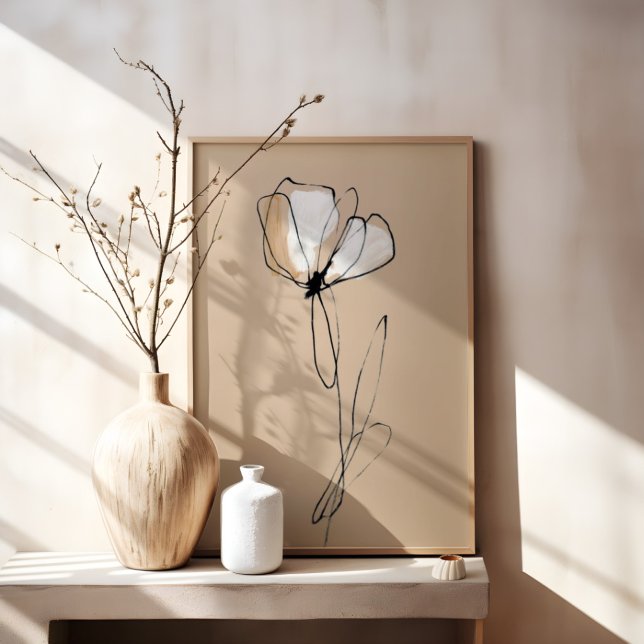 Minimalist Flower Line Art | Neutral Abstract  Canvas Print (Creator Uploaded)