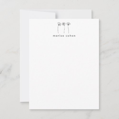 Minimalist Flower Line Art Personalized Name Note Card