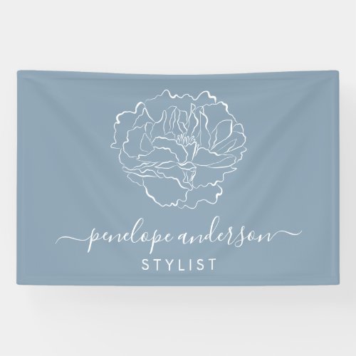 Minimalist Flower Line Art Typography Dusty Blue Banner