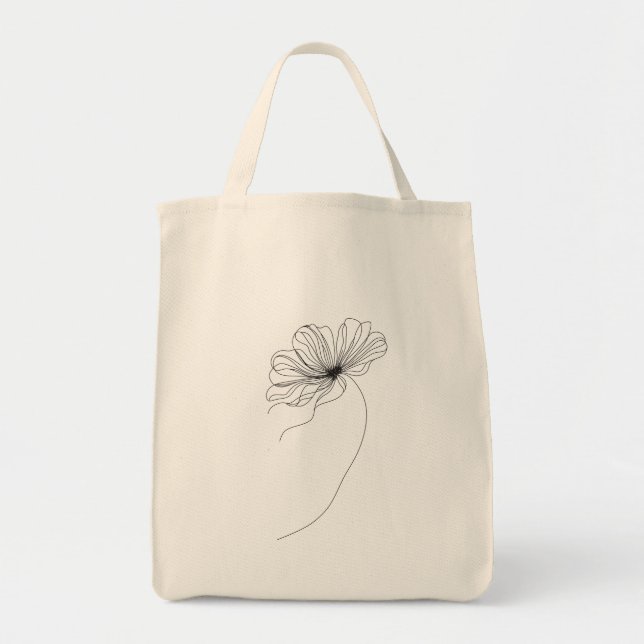 Minimalist Flower Line Drawing black and white  Tote Bag (Front)
