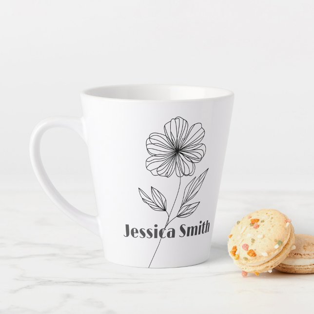 Minimalist Flower Line Drawing custom name Latte Mug (Creator Uploaded)