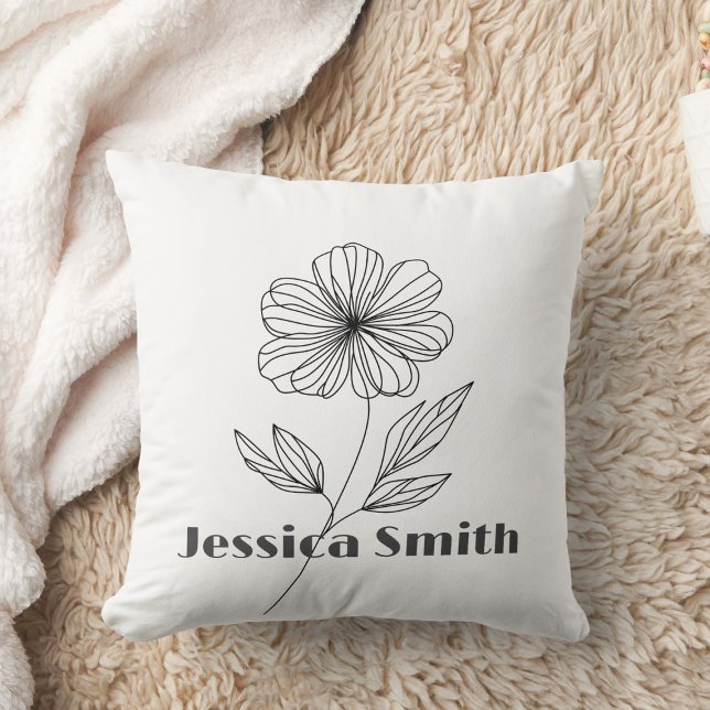 Minimalist Flower Line Drawing custom name Throw Pillow (Creator Uploaded)