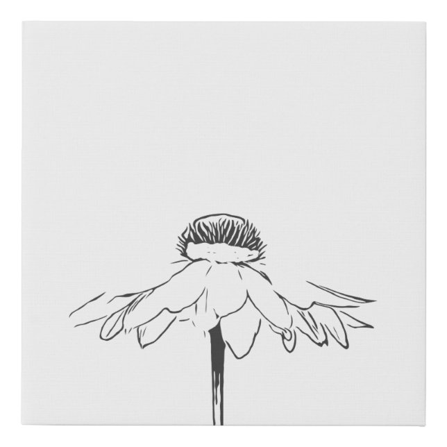 Minimalist Flower Line Drawing in Black and White Faux Canvas Print (Front)