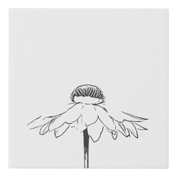 Minimalist Flower Line Drawing In Black And White Faux Canvas Print