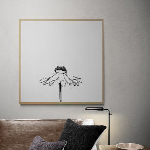 Minimalist Flower Line Drawing in Black and White Poster