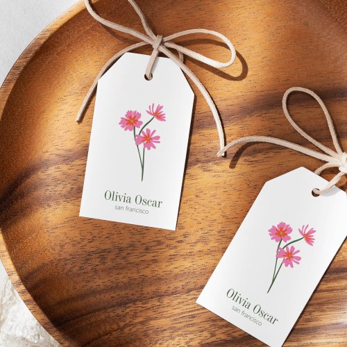 Minimalist Flower Modern Pink Floral Branding  Gift Tags