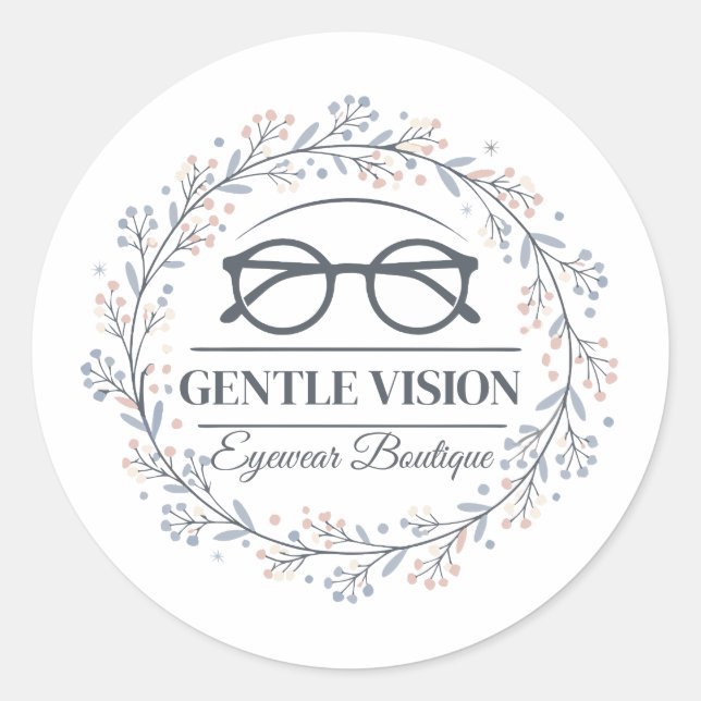 Minimalist Flowers Around Reading Glasses Design Classic Round Sticker (Front)