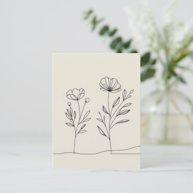 Minimalist Flowers Poppies Lineart  Postcard (Standing Front)