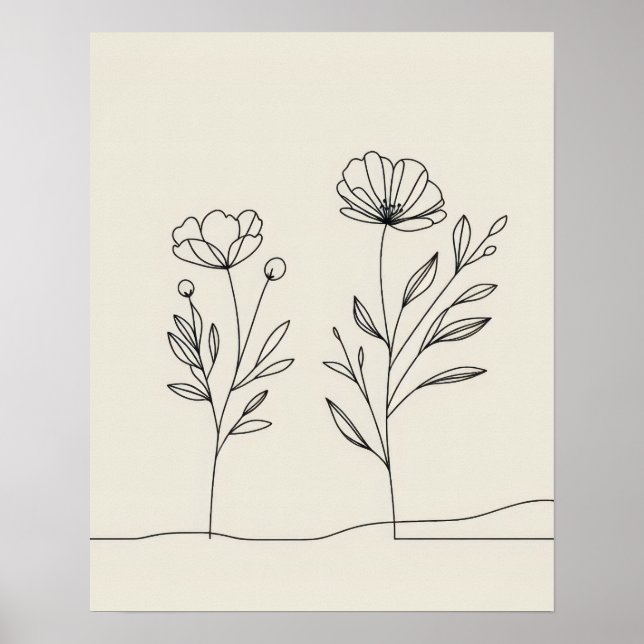 Minimalist Flowers Poppies Lineart  Poster (Front)