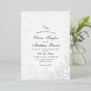  Minimalist Flowers Silver Foil and black Wedding Invitation