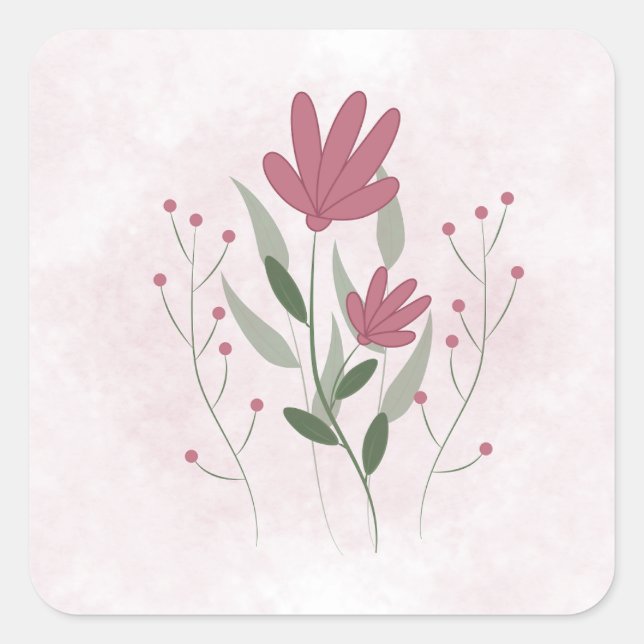 Minimalist Flowers Square Sticker (Front)