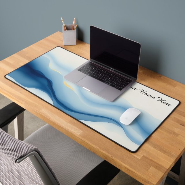 Minimalist Fluid Motion Blue Gradient Desk Mat (Office 2)