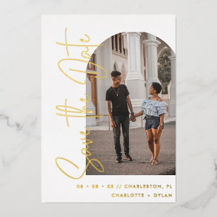 Minimalist Foil Arc Photo Wedding Save the Date Invitation