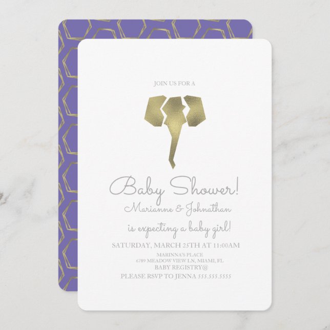 Minimalist Foil Boho Elephant Baby Shower Invitation (Front/Back)