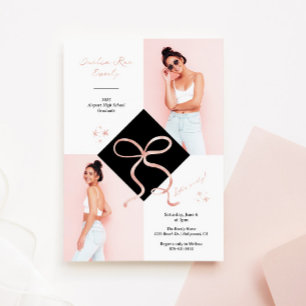 Minimalist Foil Bow Graduation Photo Invitation