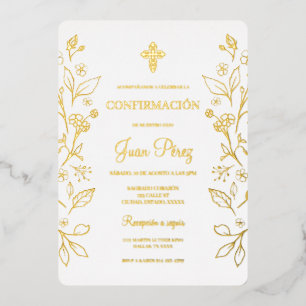 Minimalist foil gold Spanish confirmation Foil Invitation