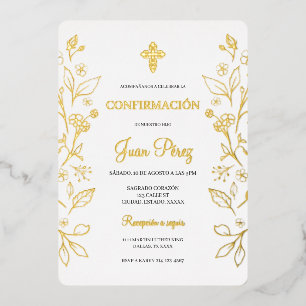 Minimalist foil gold Spanish confirmation Invitation