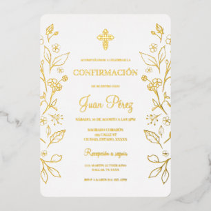 Minimalist foil gold Spanish confirmation Invitation