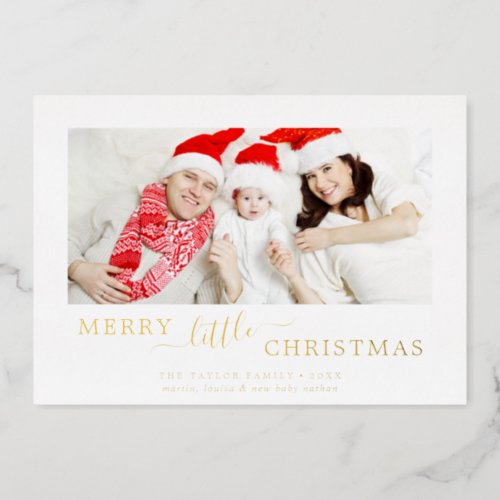 Minimalist Foil Merry Little Christmas Baby Birth Foil Holiday Card