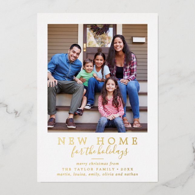 Minimalist Foil New Home For The Holidays Photo Holiday Card (Front)