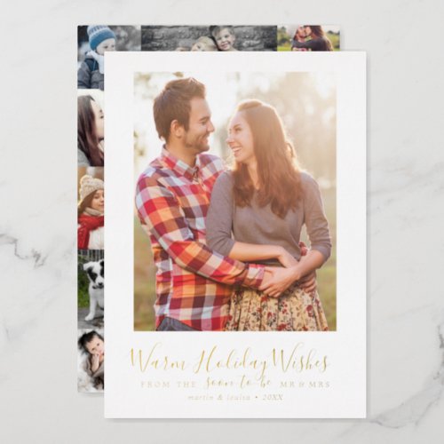 Minimalist Foil Wishes Engagement Photo Collage Foil Holiday Card