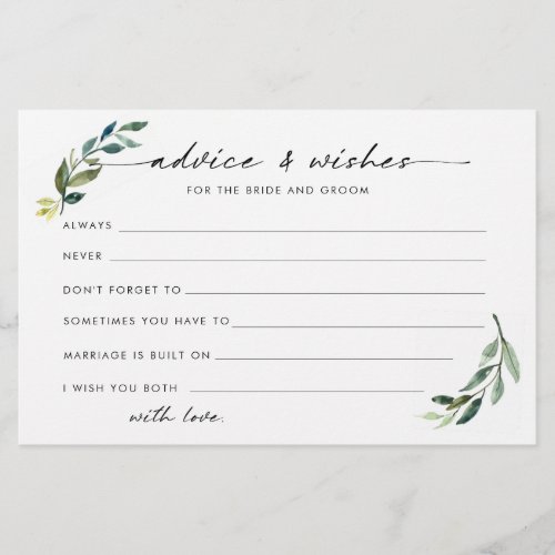 Minimalist foliage advice for the bride to be flyer