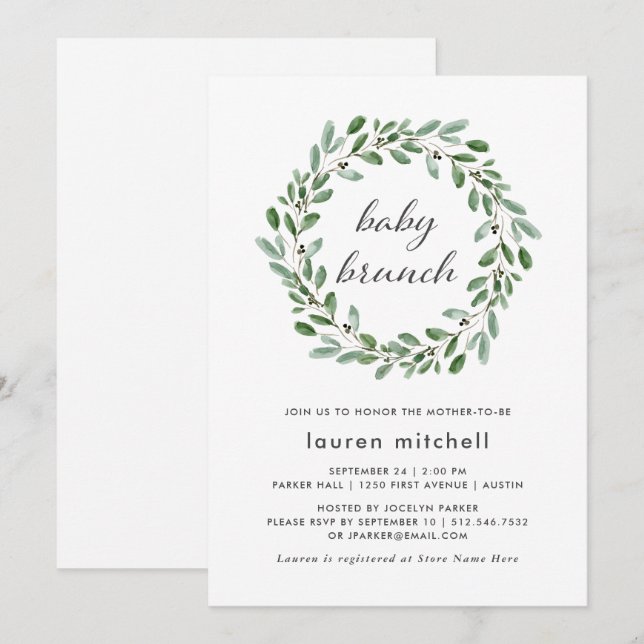Minimalist Foliage | Baby Brunch Invitation (Front/Back)