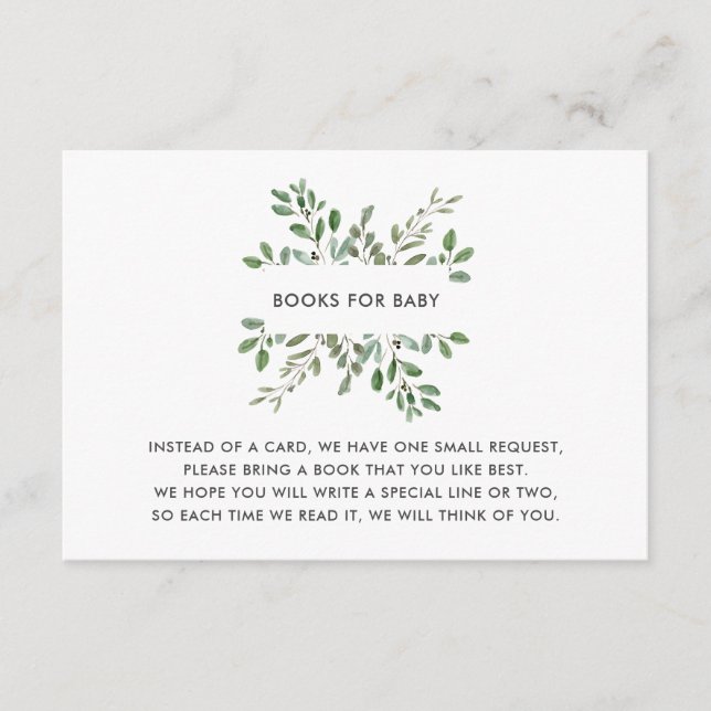 Minimalist Foliage | Baby Shower Book Request Enclosure Card (Front)