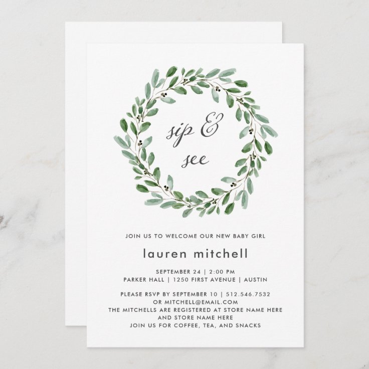 Minimalist Foliage | Baby Sip and See Invitation | Zazzle