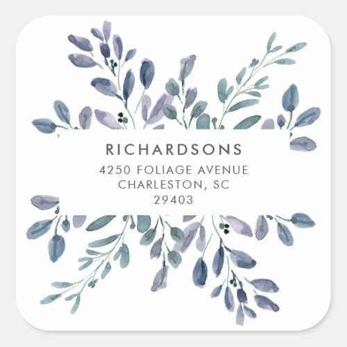 Minimalist Foliage Blue  Return Address Square Sticker