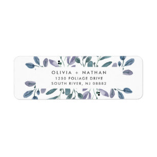 Minimalist Foliage Blue Wedding Label