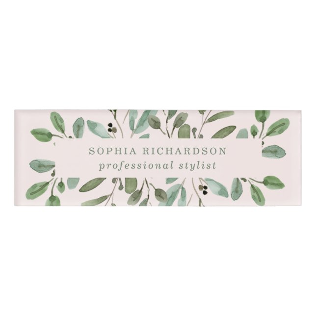 Minimalist Foliage | Blush Pink Name Tag (Front)